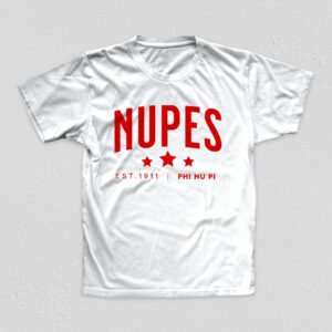 Nupes Established 1911 design on white tee.