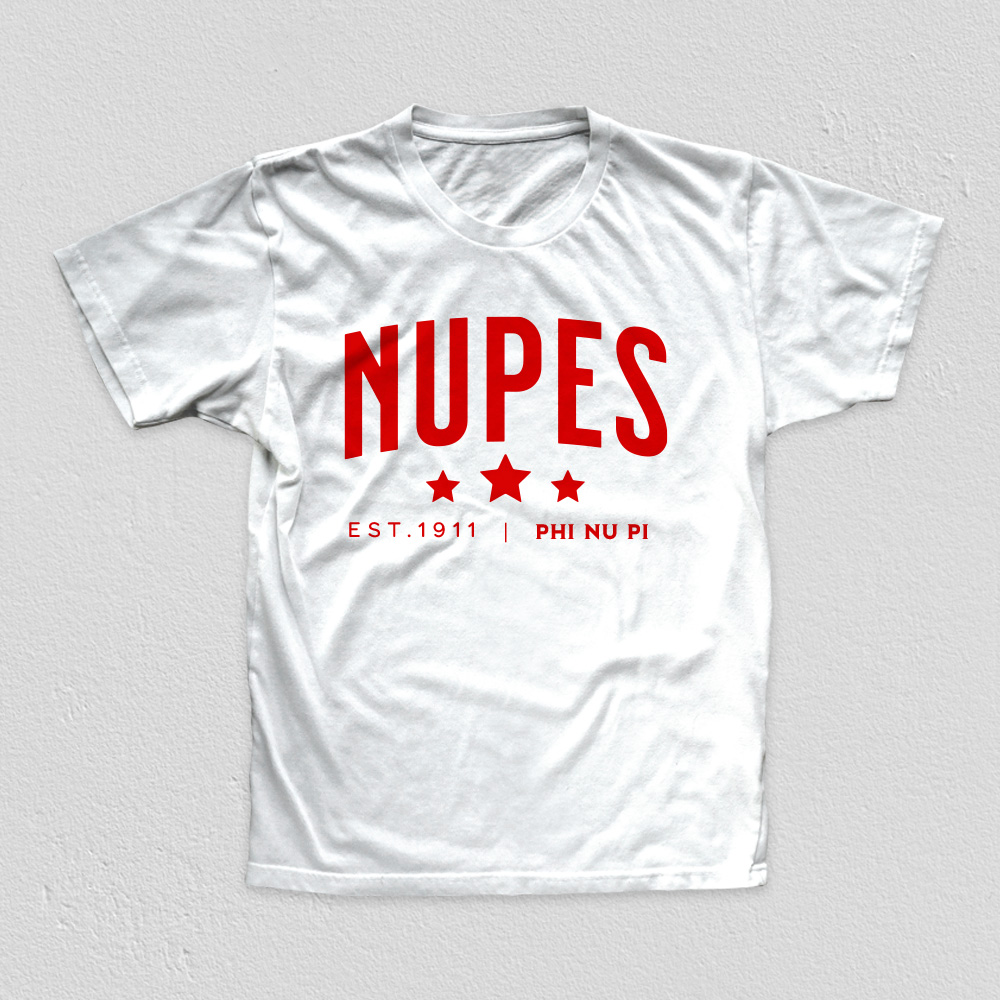 Nupes Established 1911 design on white tee.