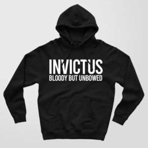 Invictus design in white ink on a high quality black hoodie.