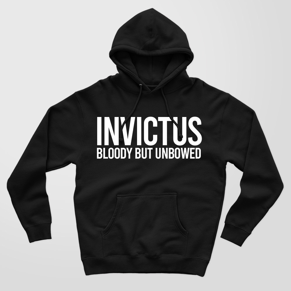 Invictus design in white ink on a high quality black hoodie.