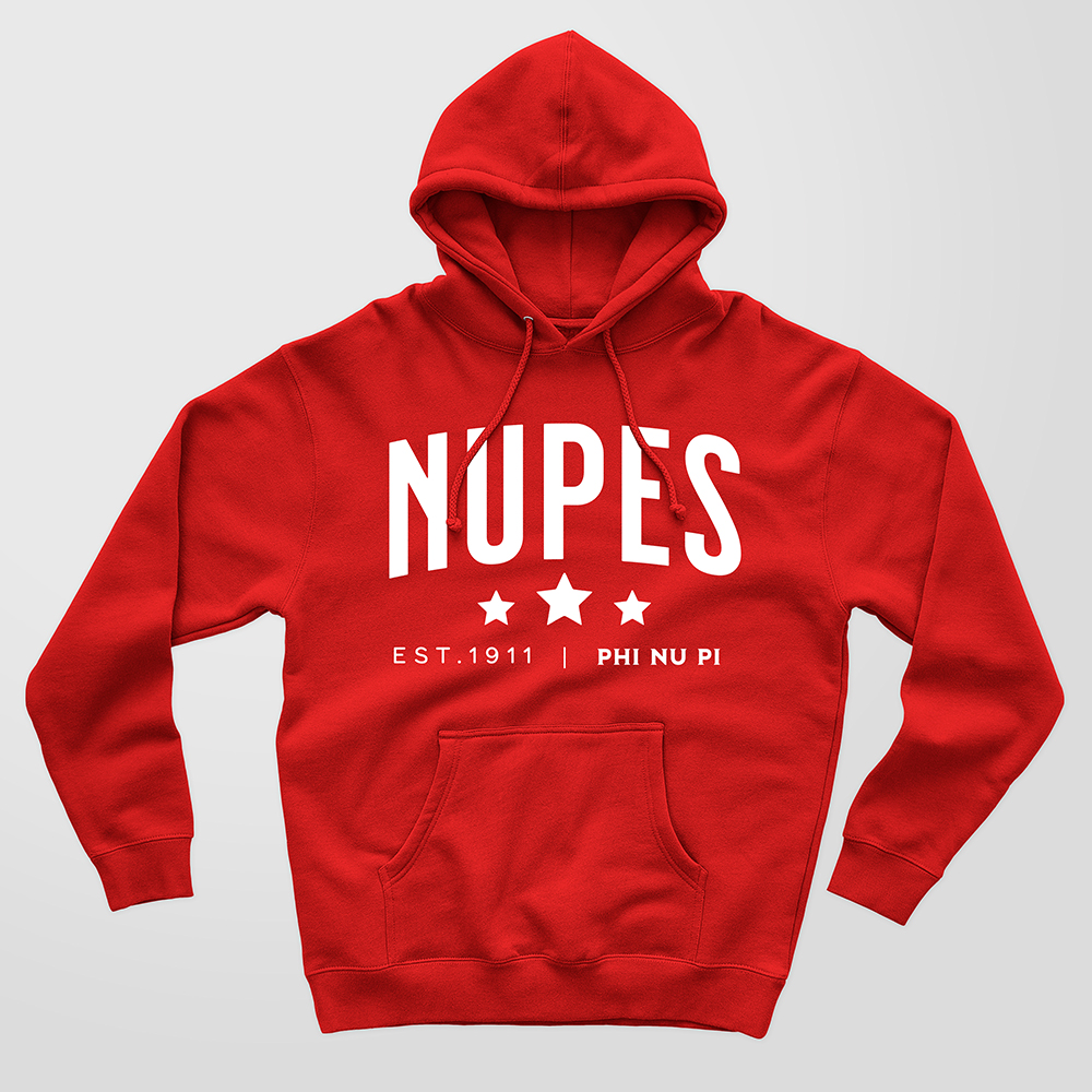 Nupes Established 1911 design on a high quality red hoodie.