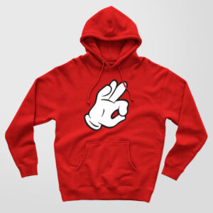 Cartoon Yo design on a high quality red hoodie.