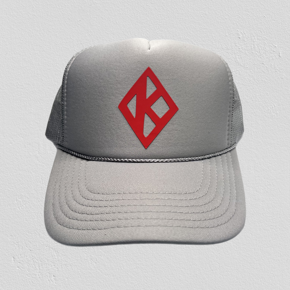 Diamond K on trucker hat.