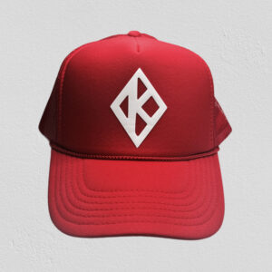 Diamond K on trucker hat.