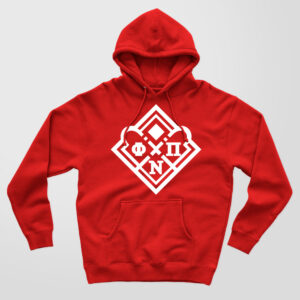 Phi Nu Pi Diamond design on a high quality red hoodie.