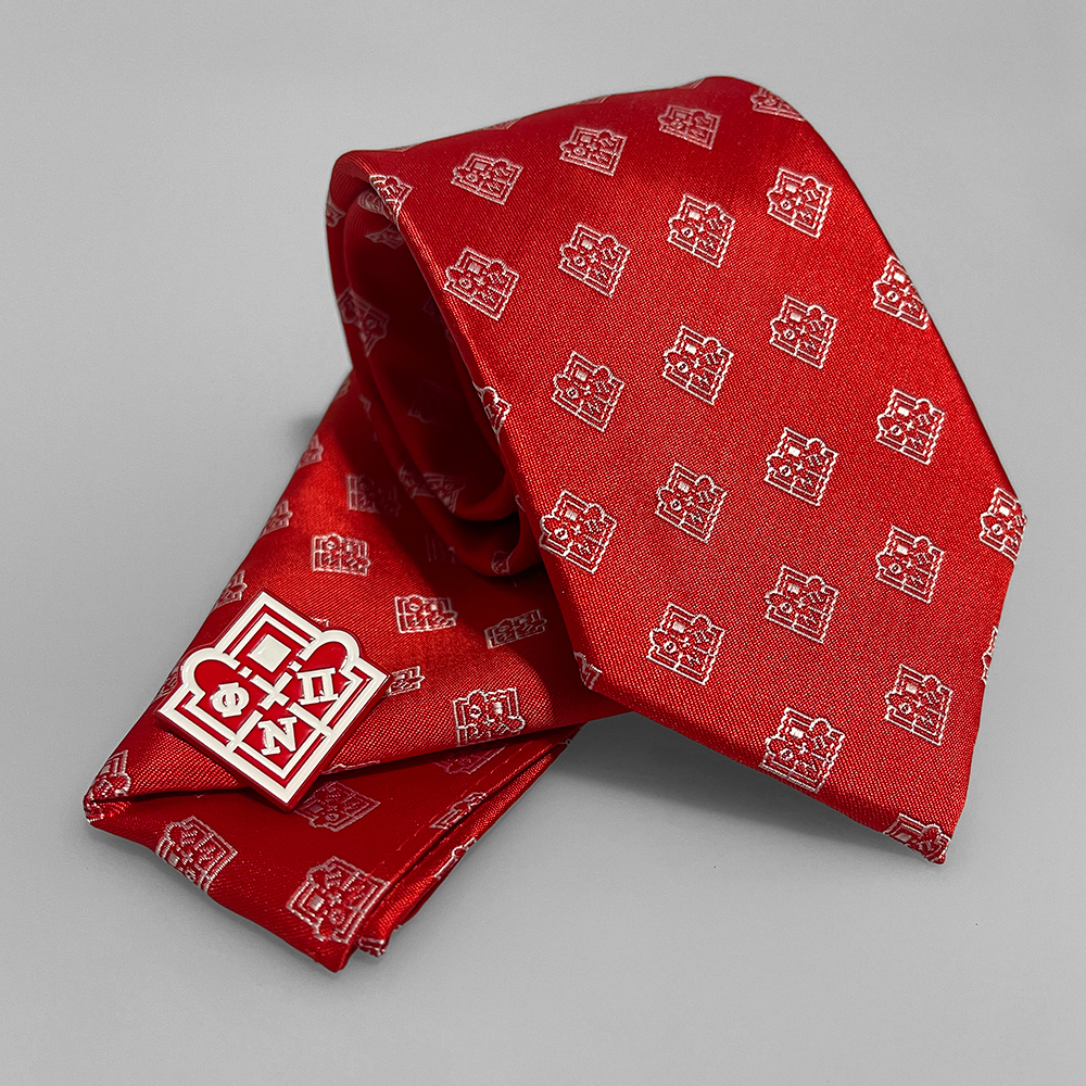 Phi Nu Pi tie, hankie and lapel pin.