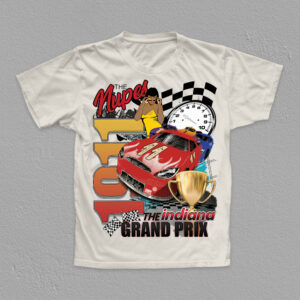 Nupe Grand Prix design on cream tee.