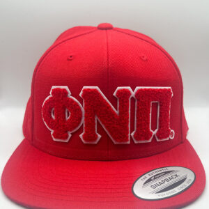 Phi Nu Pi red snapback hat.