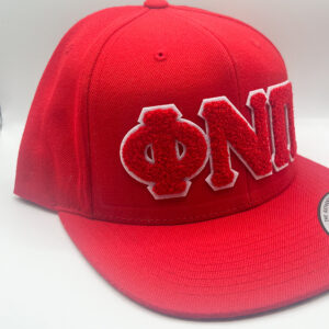Phi Nu Pi red snapback hat.